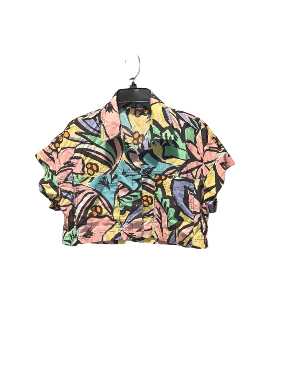 Zara Women's Multicolor Cropped Button Front Shirt Small